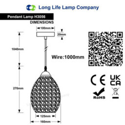 Long Life Lamps Company Retro Chrome Ceiling Pendant Light Fixture Pink Cracked Glass Oval Lamp Shade H3056 - thumbnail 2