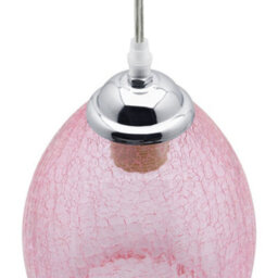 Long Life Lamps Company Retro Chrome Ceiling Pendant Light Fixture Pink Cracked Glass Oval Lamp Shade H3056 - thumbnail 5