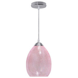 Long Life Lamps Company Retro Chrome Ceiling Pendant Light Fixture Pink Cracked Glass Oval Lamp Shade H3056 - thumbnail 4