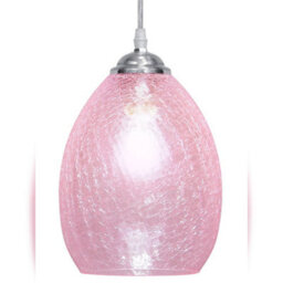 Long Life Lamps Company Retro Chrome Ceiling Pendant Light Fixture Pink Cracked Glass Oval Lamp Shade H3056