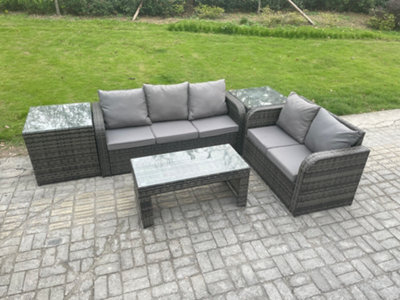 Fimous Rattan Wicker Garden Furniture Patio Conservatory Sofa Set With Rectangular Coffee Table Reclining Chair 2 Side Tables - image 1