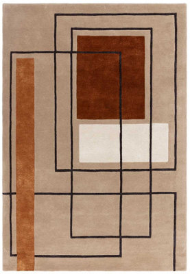 Modern Terracotta Handmade Geometric Wool Easy To Clean Rug For Bedroom & Living Room-120Cm X 170Cm - image 1