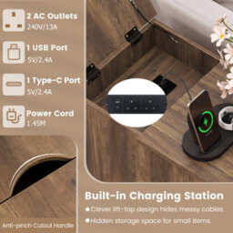 Gainoom White Bedside Table Narrow End Table With Charging Station Rattan Nightstand With Open Cubby & Back Storage - thumbnail 7