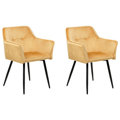 Beliani Set Of 2 Dining Chairs Jasmin Velvet Mustard - image 1