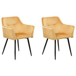 Beliani Set Of 2 Dining Chairs Jasmin Velvet Mustard - thumbnail 1
