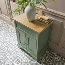 Homestylestore Pastel Green And Oak 645mm Bathroom Vanity Unit And Brushed Brass T Bar Handles - thumbnail 4