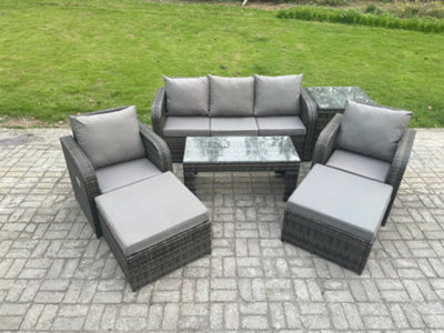 Fimous Rattan Garden Furniture Set With Rectangular Coffee Table Side Table 2 Big Footstool 7 Seater Outdoor Lounge Sofa Set - image 1