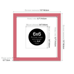 "6X6"" Pink Picture Frame - 6X6"" Square Frame With 4X4"" Mount For 6X6""/4X4"" Pictures Classic Style Thin Edge, 1 Pack" - thumbnail 2