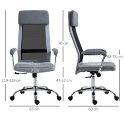 Vinsetto Office Chair Mesh High Back Swivel Task Home Desk Chair W/ Arm, Grey - thumbnail 3