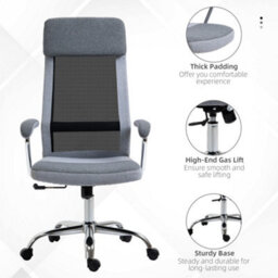 Vinsetto Office Chair Mesh High Back Swivel Task Home Desk Chair W/ Arm, Grey - thumbnail 7