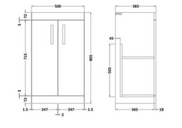 Hudson Reed Athena Floor Standing 2 Door Vanity Unit 500mm-Charcoal Black - thumbnail 2