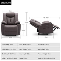 More4Homes Afton Electric Fabric Auto Recliner Armchair Gaming Usb Lounge Sofa Chair Brown - thumbnail 8
