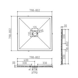 Royal Bathrooms Luxor Square White Slate Effect Stone Shower Tray 800 X 800 X 30mm With Waste & White Grate - thumbnail 8