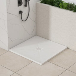 Royal Bathrooms Luxor Square White Slate Effect Stone Shower Tray 800 X 800 X 30mm With Waste & White Grate - thumbnail 4