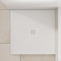 Royal Bathrooms Luxor Square White Slate Effect Stone Shower Tray 800 X 800 X 30mm With Waste & White Grate - thumbnail 5