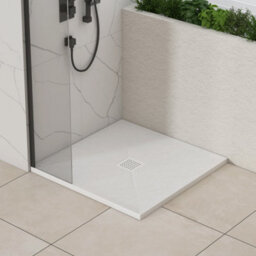 Royal Bathrooms Luxor Square White Slate Effect Stone Shower Tray 800 X 800 X 30mm With Waste & White Grate - thumbnail 3