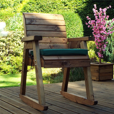 Charles Taylor Wooden Garden Rocker Seat Rocking Chair & Green Cushion - image 1