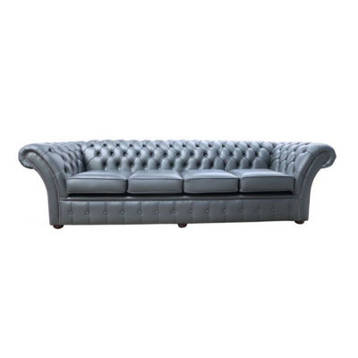 Chesterfield 4 Seater Shelly Steel Grey Leather Sofa Settee In Balmoral Style - image 1