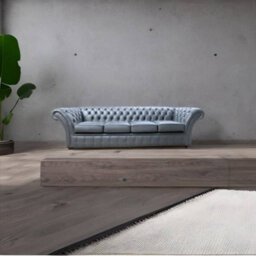 Chesterfield 4 Seater Shelly Steel Grey Leather Sofa Settee In Balmoral Style - thumbnail 4