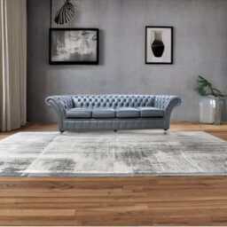 Chesterfield 4 Seater Shelly Steel Grey Leather Sofa Settee In Balmoral Style - thumbnail 3