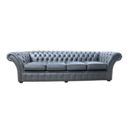 Chesterfield 4 Seater Shelly Steel Grey Leather Sofa Settee In Balmoral Style - thumbnail 1