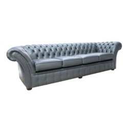Chesterfield 4 Seater Shelly Steel Grey Leather Sofa Settee In Balmoral Style - thumbnail 2