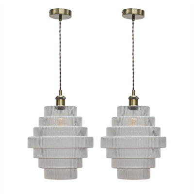 First Choice Lighting Set Of 2 Benson - 7 Tier Glass & Antique Brass Ceiling Pendant Lights - image 1