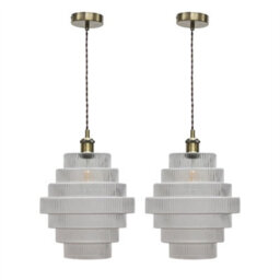 First Choice Lighting Set Of 2 Benson - 7 Tier Glass & Antique Brass Ceiling Pendant Lights - thumbnail 1