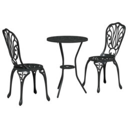 Berkfield Garden Bistro Set 3 Pcs Black Aluminium - thumbnail 2