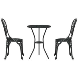 Berkfield Garden Bistro Set 3 Pcs Black Aluminium - thumbnail 6