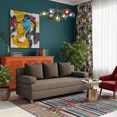 Dover 3 Seater Sofa Bed With Storage Upholstered Back Detachable Cushions 192Cm Grey And Dark Grey - image 1
