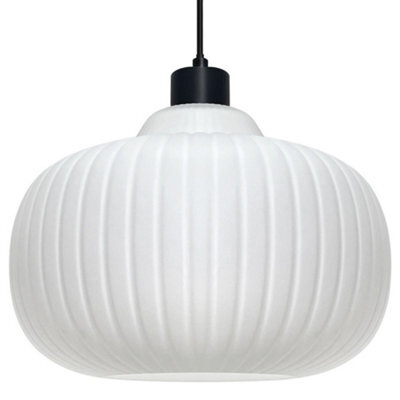 Long Life Lamps Company Oval Globe Ceiling Pendant Light Ribbed Opal Glass Lamp Shade K416 - image 1