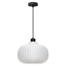 Long Life Lamps Company Oval Globe Ceiling Pendant Light Ribbed Opal Glass Lamp Shade K416 - thumbnail 4