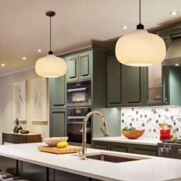 Long Life Lamps Company Oval Globe Ceiling Pendant Light Ribbed Opal Glass Lamp Shade K416 - thumbnail 6