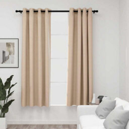 Berkfield Linen-Look Blackout Curtains With Grommets 2Pcs Beige 140X175Cm