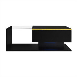 Abrihome 90Cm High-Gloss Led Coffee Table, Side Table With Glass Top & Ambient Lighting, Modern Living Room Centrepiece, Black - thumbnail 4