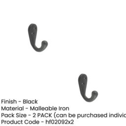 Loops 2 Pack Elegant 55mm Black Robe Hook For Home Decor - Wall Mounted Clothing Hook - thumbnail 2