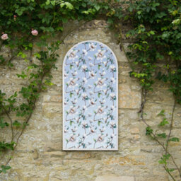 Mirroroutlet The Typis White Metal Edged Arch Garden Wall Mirror With White Flower Decals 120Cm X 60Cm - thumbnail 1