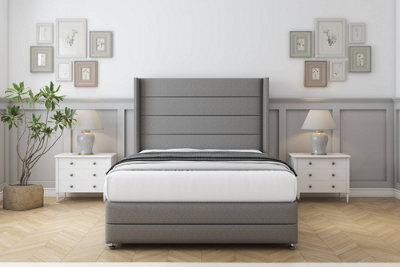 "Comfort Milano Pewter Dumfries Divan Bed Set 2 Drawers Foot-End - 54"" Wingback & 12"" Footboard 4'6 Double" - image 1