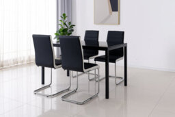 Kosy Koala Modern Black Glass Dining Table Set With 4 Faux Leather Chairs Dining Room Furniture - thumbnail 2