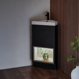 Homestylestore Black Grey 450mm Corner Bathroom Vanity Unit Open Shelf With Led Light - thumbnail 3