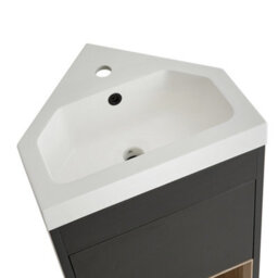 Homestylestore Black Grey 450mm Corner Bathroom Vanity Unit Open Shelf With Led Light - thumbnail 2