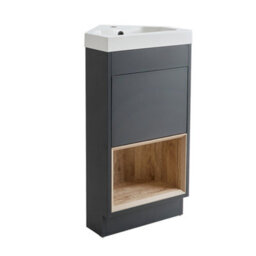 Homestylestore Black Grey 450mm Corner Bathroom Vanity Unit Open Shelf With Led Light - thumbnail 1