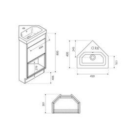 Homestylestore Black Grey 450mm Corner Bathroom Vanity Unit Open Shelf With Led Light - thumbnail 5
