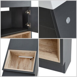 Homestylestore Black Grey 450mm Corner Bathroom Vanity Unit Open Shelf With Led Light - thumbnail 4