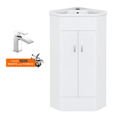 FNX Bathrooms Bubly Bathrooms™ Two Door Corner Vanity Unit & Basin Sink - 555mm - Gloss White With Chrome Tap - image 1