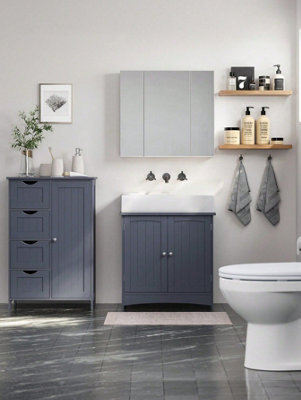 Songmics Vasagle Bathroom Floor Storage Cabinet, Wooden Storage Unit With 4 Drawers, Single Door, Adjustable Shelf, For Living Room - image 1