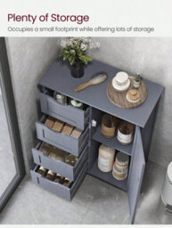 Songmics Vasagle Bathroom Floor Storage Cabinet, Wooden Storage Unit With 4 Drawers, Single Door, Adjustable Shelf, For Living Room - thumbnail 3