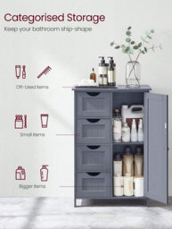 Songmics Vasagle Bathroom Floor Storage Cabinet, Wooden Storage Unit With 4 Drawers, Single Door, Adjustable Shelf, For Living Room - thumbnail 4