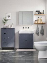 Songmics Vasagle Bathroom Floor Storage Cabinet, Wooden Storage Unit With 4 Drawers, Single Door, Adjustable Shelf, For Living Room - thumbnail 1